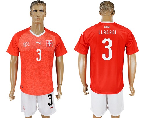 Switzerland #3 Llacroi Red Home Soccer Country Jersey
